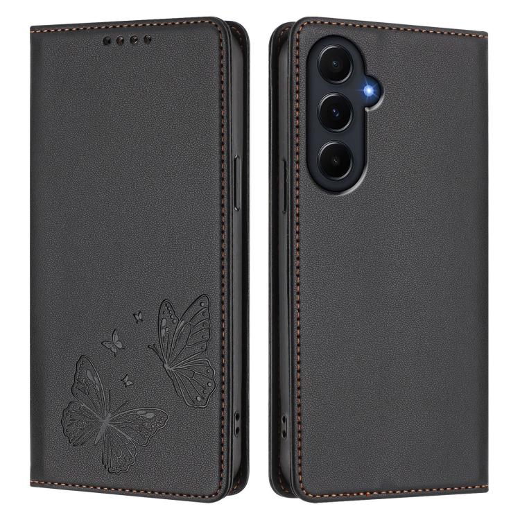 For Galaxy A55 5G Strong Magnetic Dual Butterfly RFID Vegan Leather Phone Case