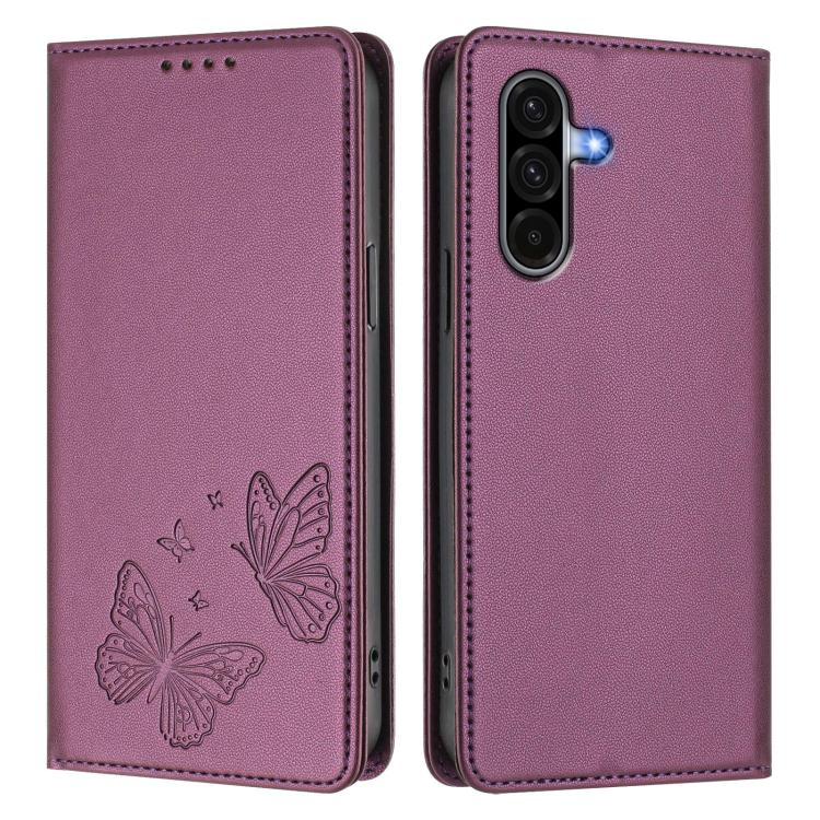 For Galaxy A56 5G / A36 5G Strong Magnetic Dual Butterfly RFID Vegan Leather Phone Case