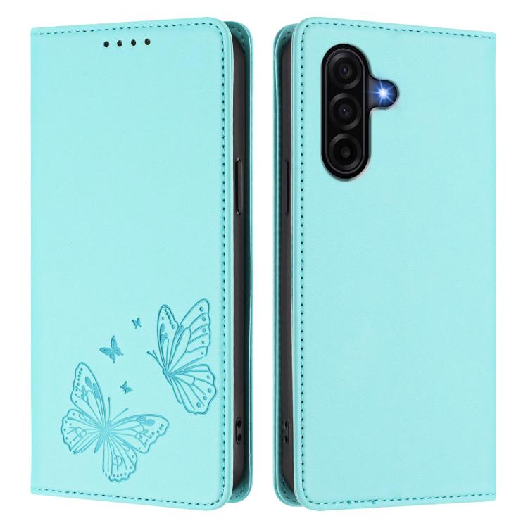 For Galaxy A57 5G Strong Magnetic Dual Butterfly RFID Vegan Leather Phone Case