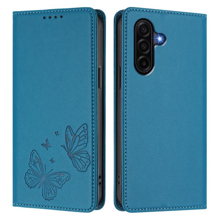 For Galaxy A57 5G Strong Magnetic Dual Butterfly RFID Vegan Leather Phone Case