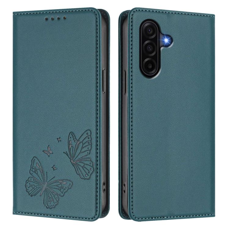 For Galaxy A57 5G Strong Magnetic Dual Butterfly RFID Vegan Leather Phone Case