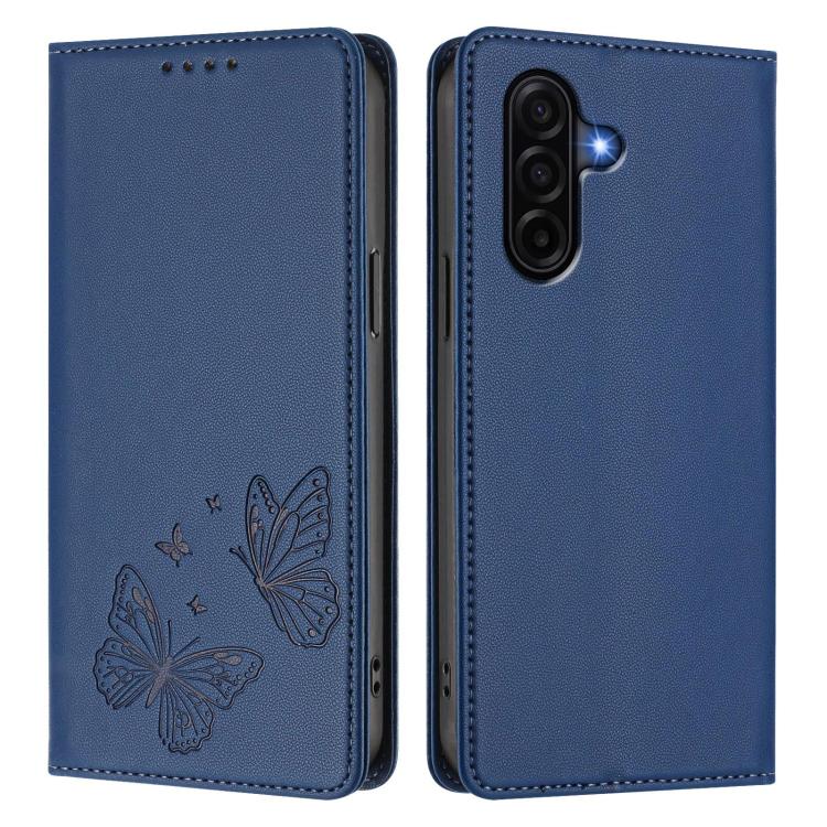 For Galaxy A57 5G Strong Magnetic Dual Butterfly RFID Vegan Leather Phone Case