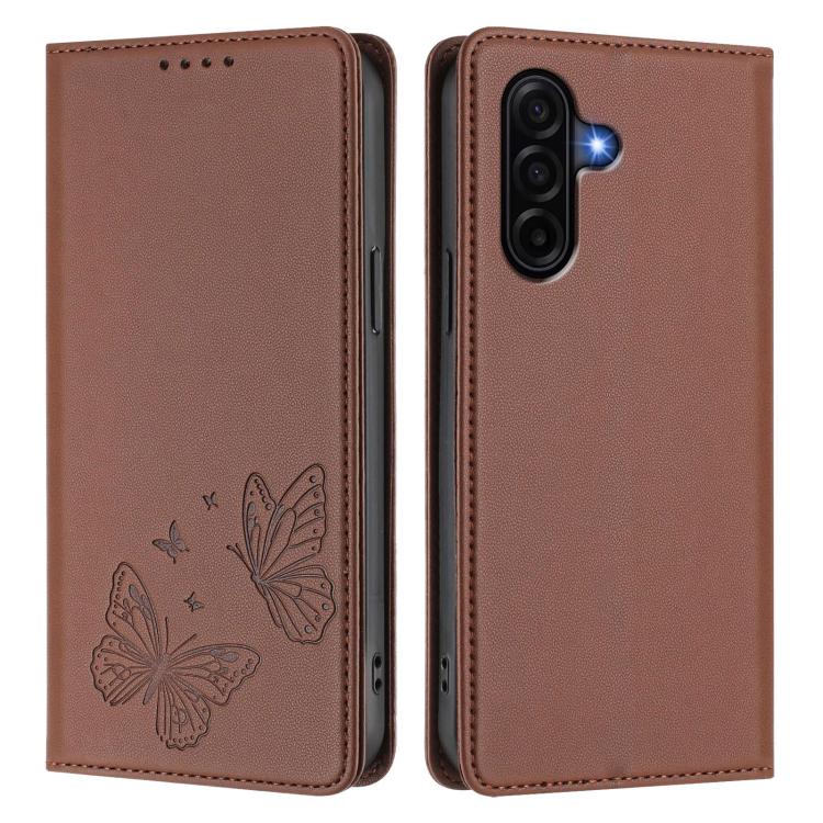 For Galaxy A57 5G Strong Magnetic Dual Butterfly RFID Vegan Leather Phone Case