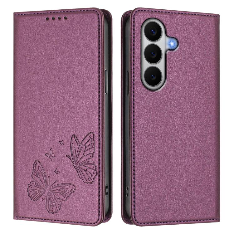 For Galaxy A27 5G Strong Magnetic Dual Butterfly RFID Vegan Leather Phone Case