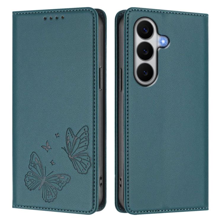 For Galaxy A27 5G Strong Magnetic Dual Butterfly RFID Vegan Leather Phone Case
