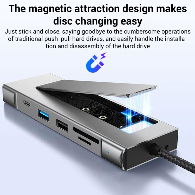 8 in 1 HUB USB-C to M.2 SSD Enclosure + HDTV + 2 x USB 3.2+ Audio + PD + SD/TF Card Reader