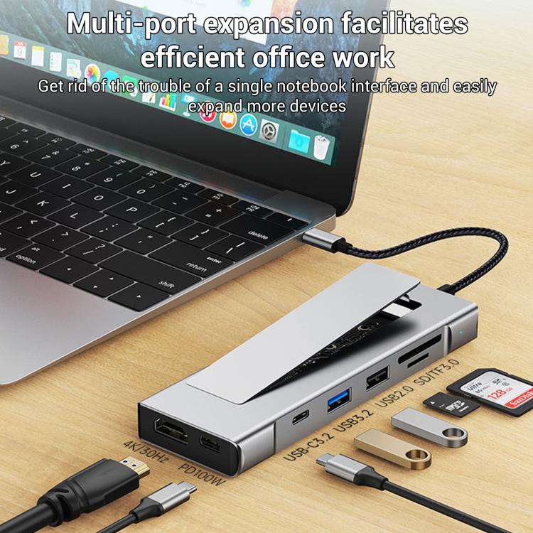 8 in 1 HUB USB-C to M.2 SSD Enclosure + HDTV + 2 x USB 3.2+ Audio + PD + SD/TF Card Reader