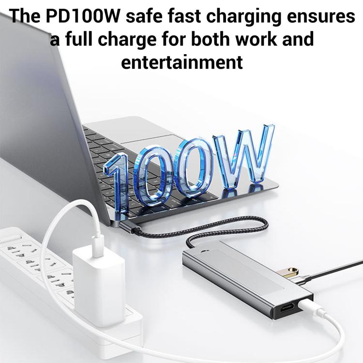 8 in 1 HUB USB-C to M.2 SSD Enclosure + HDTV + USB 3.2 + USB 2.0 + PD + SD/TF Card Reader