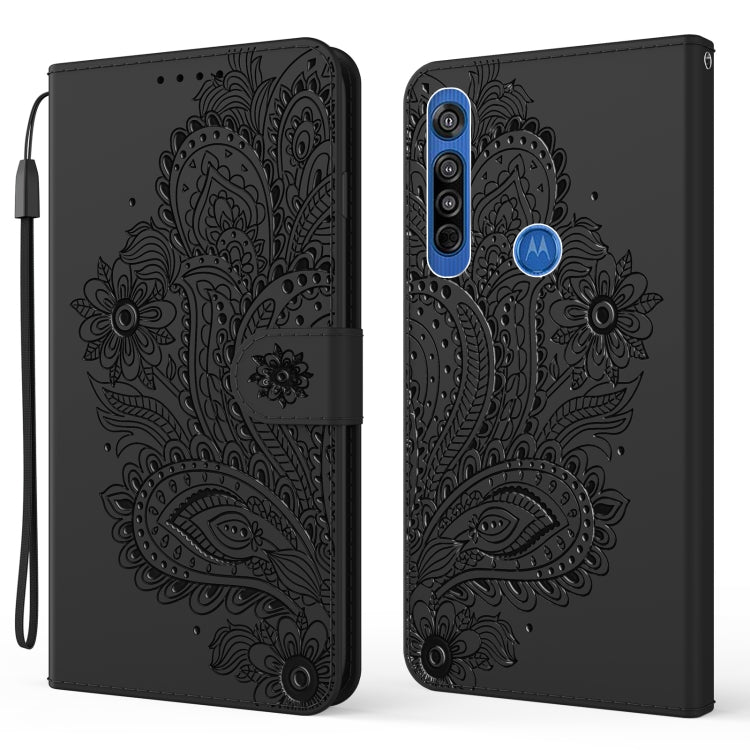 For Motorola Moto G8 Peacock Embossed Pattern Horizontal Flip Leather Case with Holder & Card Slots & Wallet & Lanyard