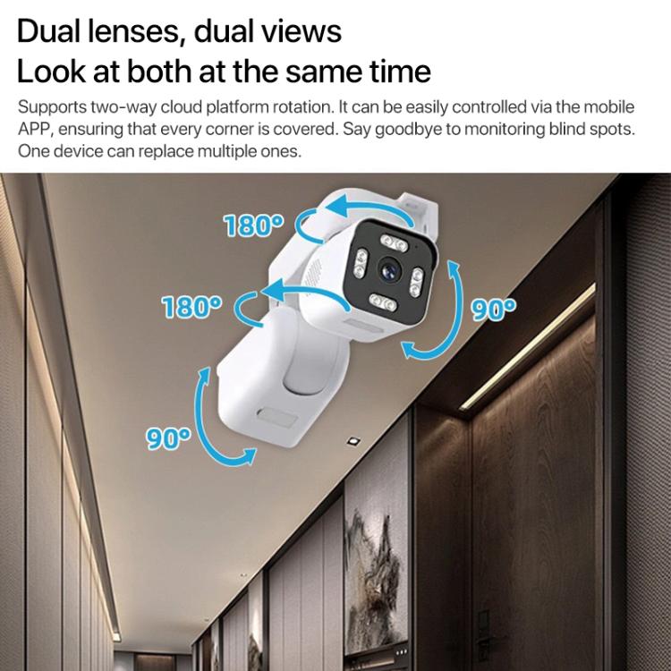 5MP Dual-Lens Dual-Pan Tilt Rotating WiFi Camera, Plug:EU Plug - White