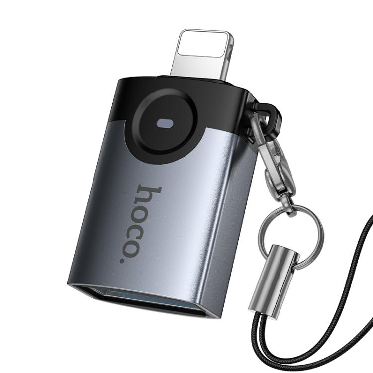 hoco Victory UA46 8 Pin Male to USB Female Adapter - Metal Gray
