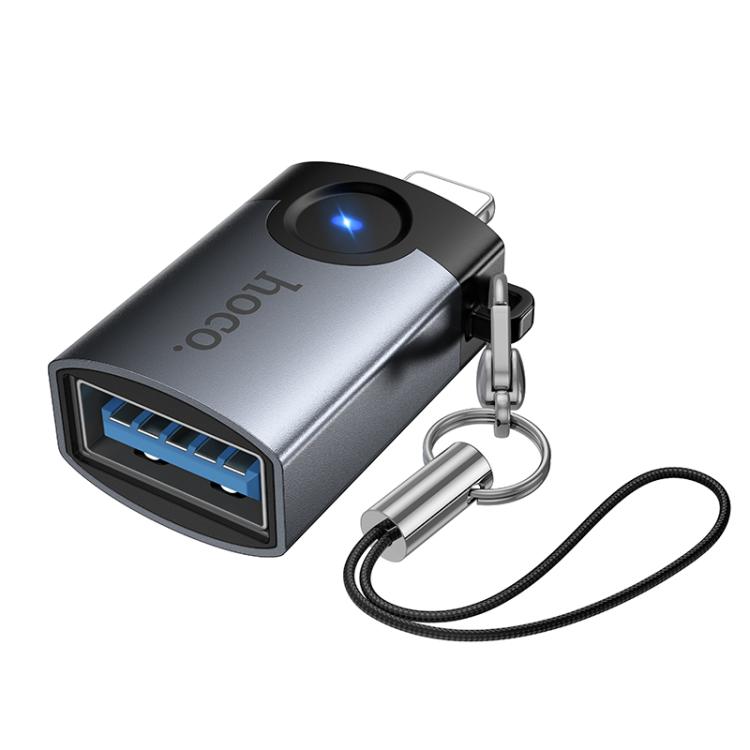 hoco Victory UA46 8 Pin Male to USB Female Adapter - Metal Gray