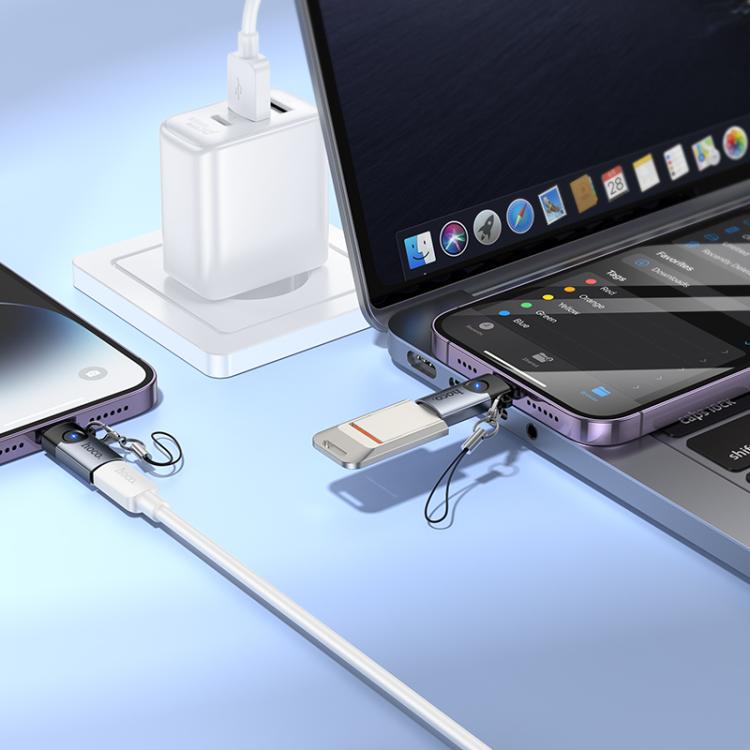 hoco Victory UA46A 8 Pin Male to USB-C / Type-C Female Adapter - Metal Gray