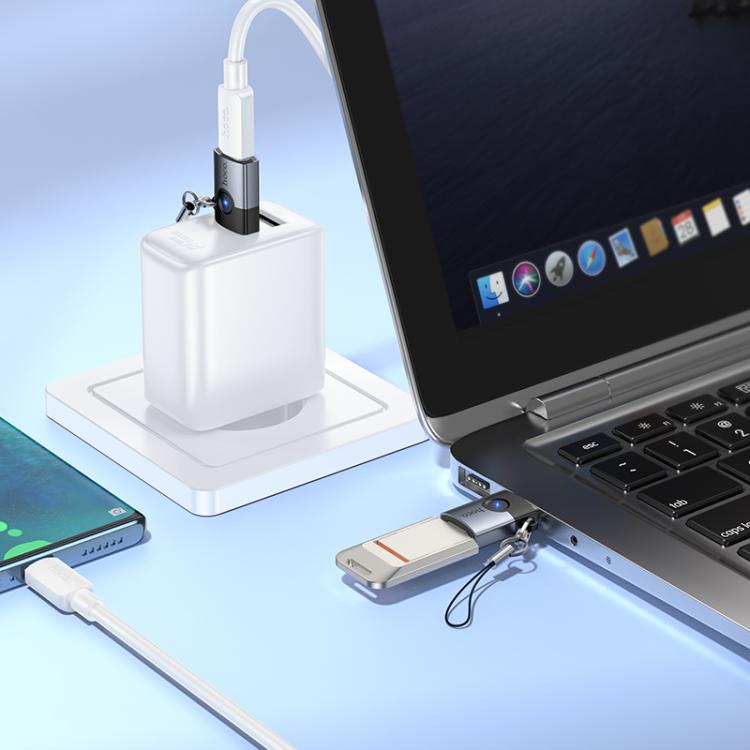 hoco Victory UA46B USB Male to USB-C / Type-C Female Adapter - Metal Gray
