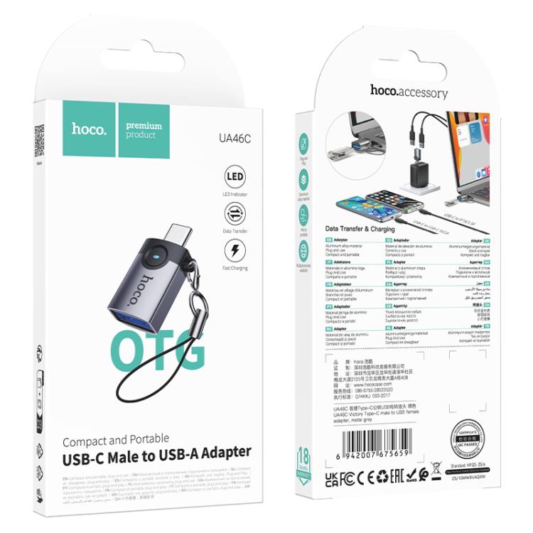 hoco Victory UA46C USB-C / Type-C Male to USB Female Adapter - Metal Gray