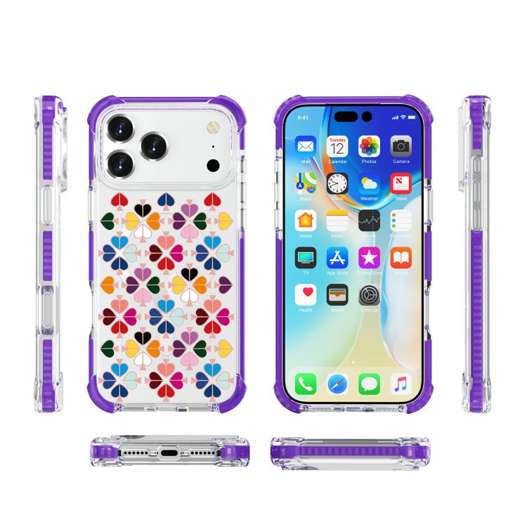For iPhone 17 Pro Max Acrylic Four-Corner Shockproof Heart Pattern Magnetic Phone Case