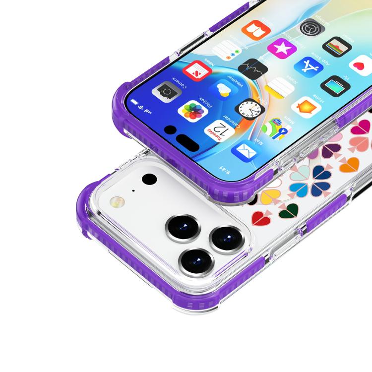 For iPhone 17 Pro Max Acrylic Four-Corner Shockproof Heart Pattern Magnetic Phone Case