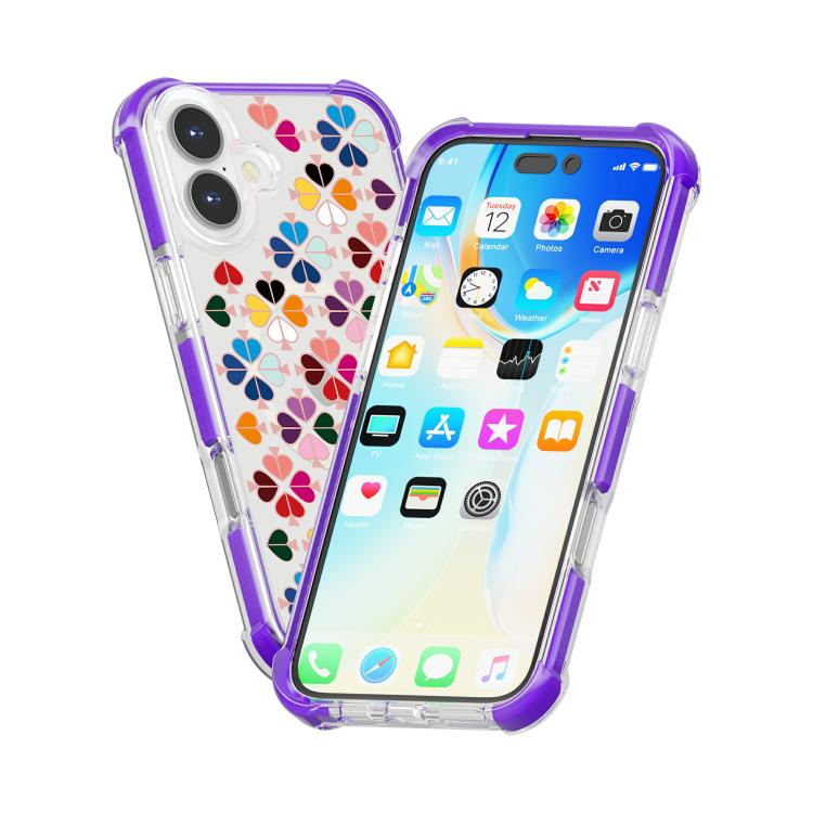 For iPhone 16 Plus Acrylic Four-Corner Shockproof Heart Pattern Magnetic Phone Case