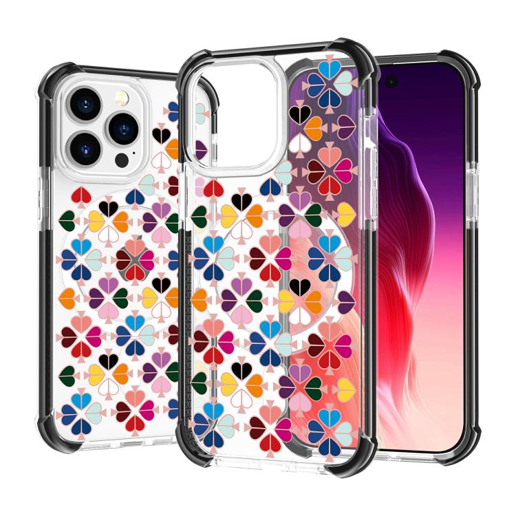 For iPhone 15 Pro Max Acrylic Four-Corner Shockproof Heart Pattern Magnetic Phone Case