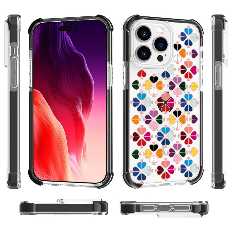 For iPhone 15 Pro Max Acrylic Four-Corner Shockproof Heart Pattern Magnetic Phone Case