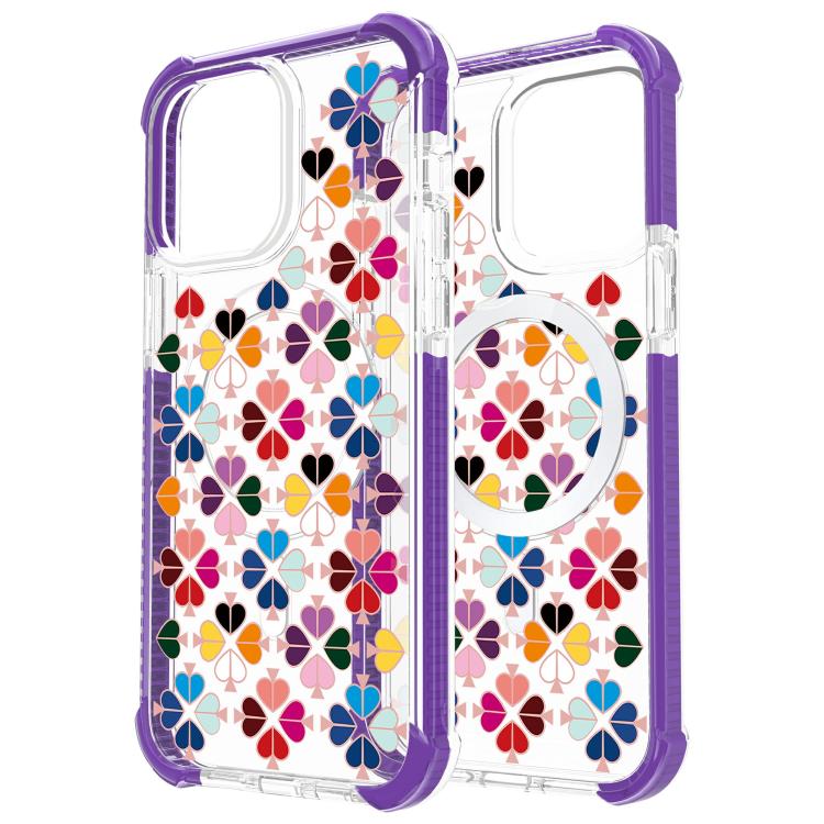 For iPhone 15 Pro Max Acrylic Four-Corner Shockproof Heart Pattern Magnetic Phone Case