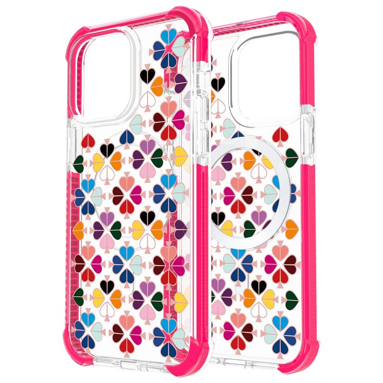 For iPhone 15 Pro Max Acrylic Four-Corner Shockproof Heart Pattern Magnetic Phone Case