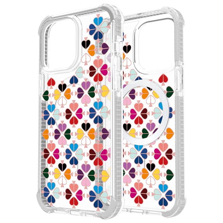 For iPhone 15 Pro Acrylic Four-Corner Shockproof Heart Pattern Magnetic Phone Case
