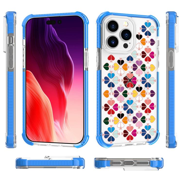 For iPhone 15 Pro Acrylic Four-Corner Shockproof Heart Pattern Magnetic Phone Case