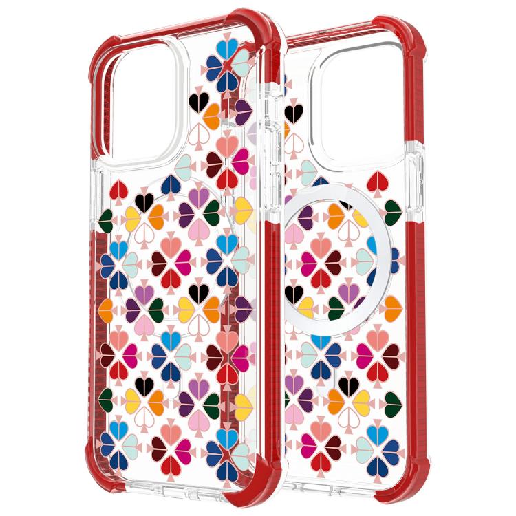 For iPhone 15 Pro Acrylic Four-Corner Shockproof Heart Pattern Magnetic Phone Case