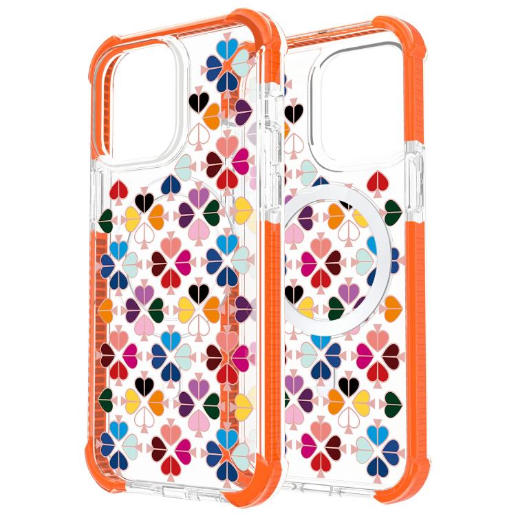For iPhone 15 Pro Acrylic Four-Corner Shockproof Heart Pattern Magnetic Phone Case