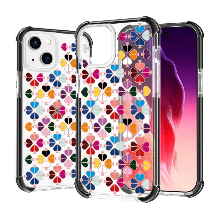 For iPhone 15 Plus Acrylic Four-Corner Shockproof Heart Pattern Magnetic Phone Case