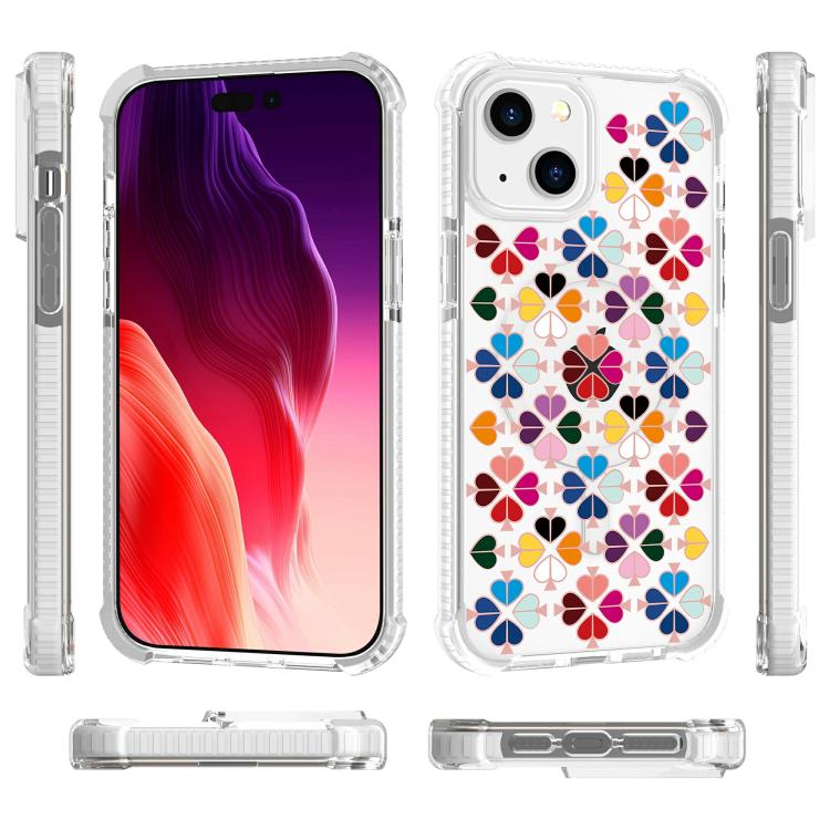 For iPhone 15 Acrylic Four-Corner Shockproof Heart Pattern Magnetic Phone Case