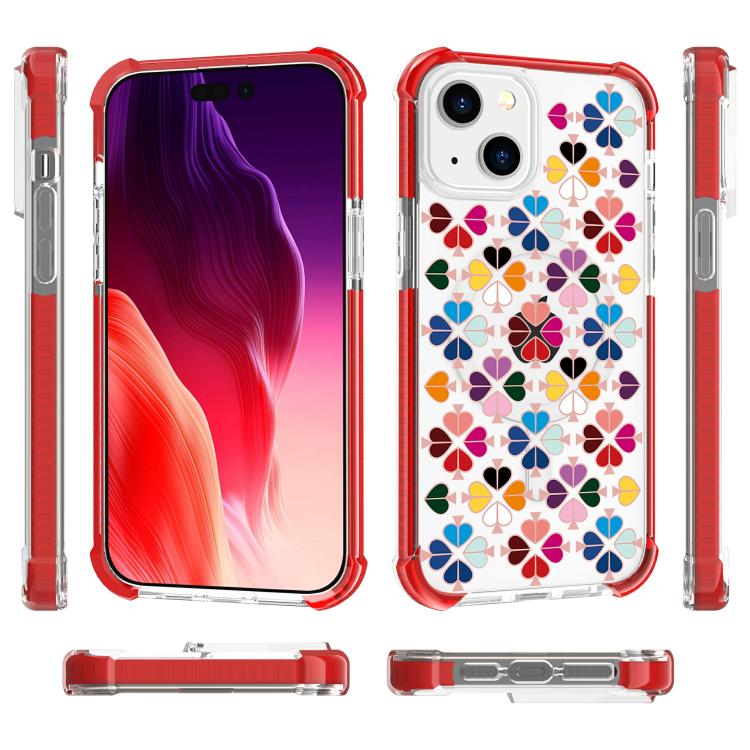 For iPhone 15 Acrylic Four-Corner Shockproof Heart Pattern Magnetic Phone Case
