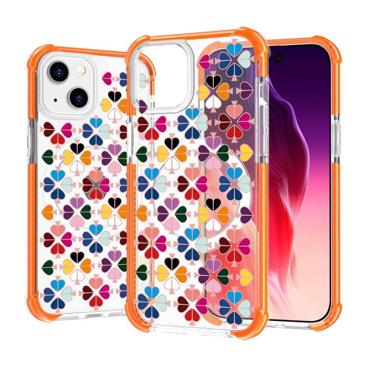 For iPhone 15 Acrylic Four-Corner Shockproof Heart Pattern Magnetic Phone Case