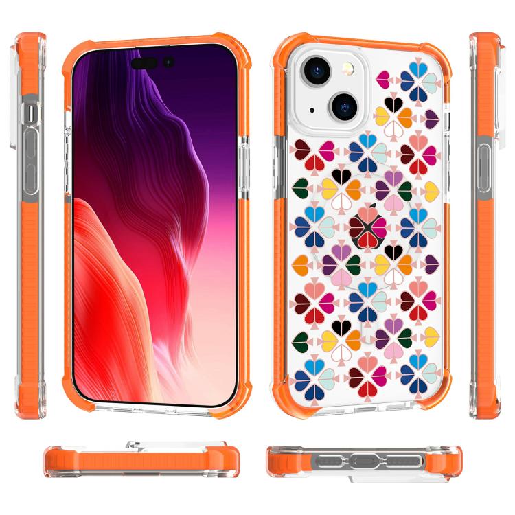 For iPhone 15 Acrylic Four-Corner Shockproof Heart Pattern Magnetic Phone Case