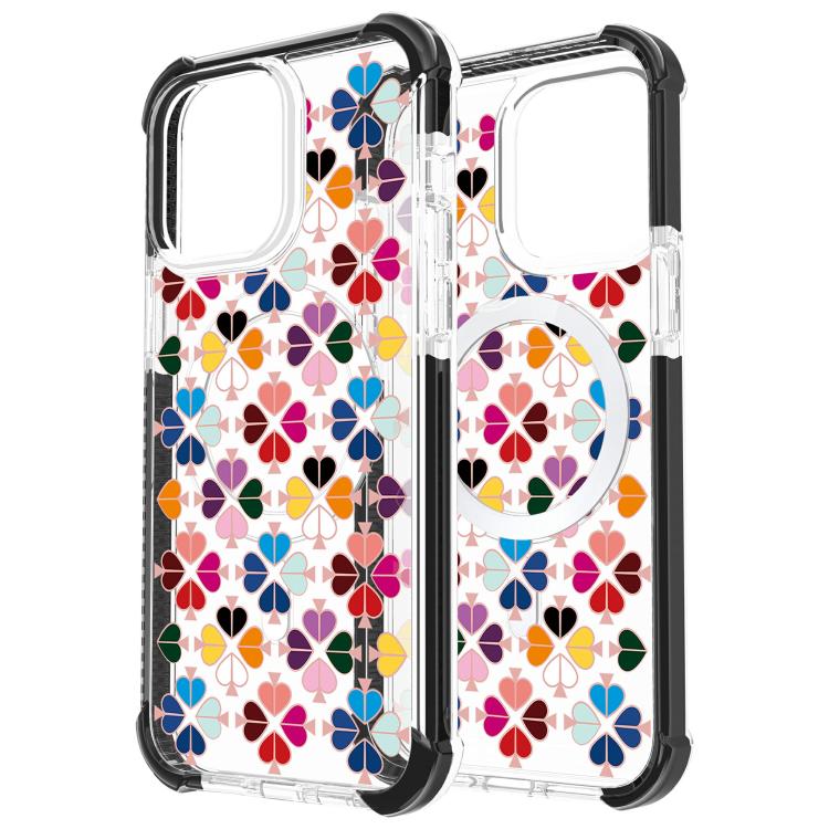 For iPhone 14 Plus Acrylic Four-Corner Shockproof Heart Pattern Magnetic Phone Case