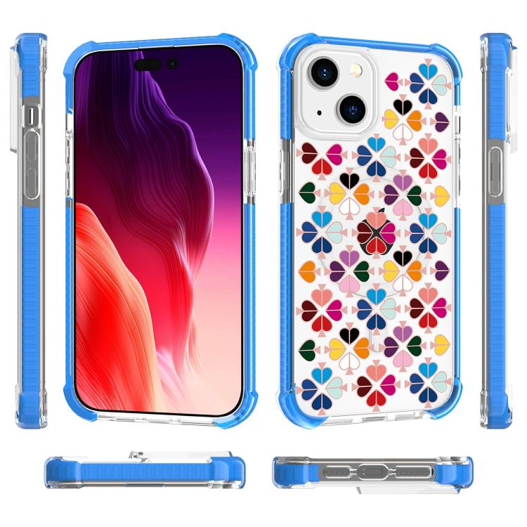 For iPhone 14 Plus Acrylic Four-Corner Shockproof Heart Pattern Magnetic Phone Case