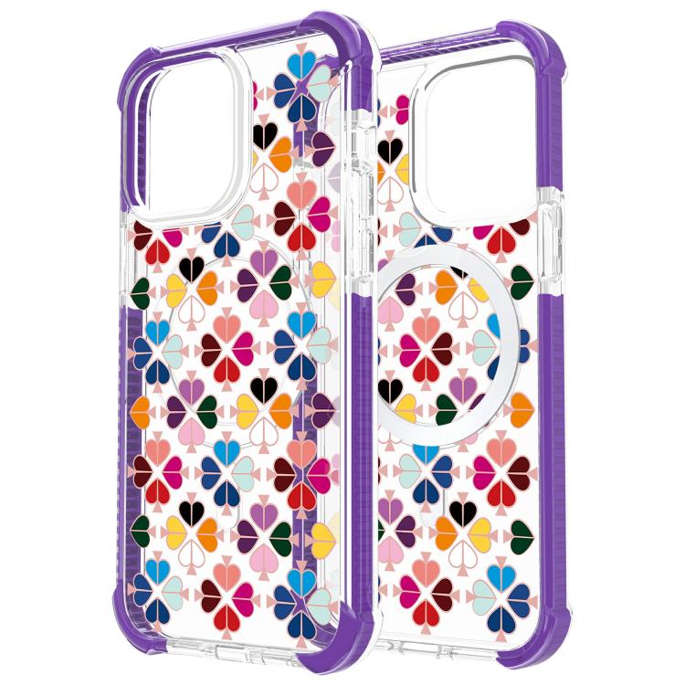 For iPhone 14 Plus Acrylic Four-Corner Shockproof Heart Pattern Magnetic Phone Case