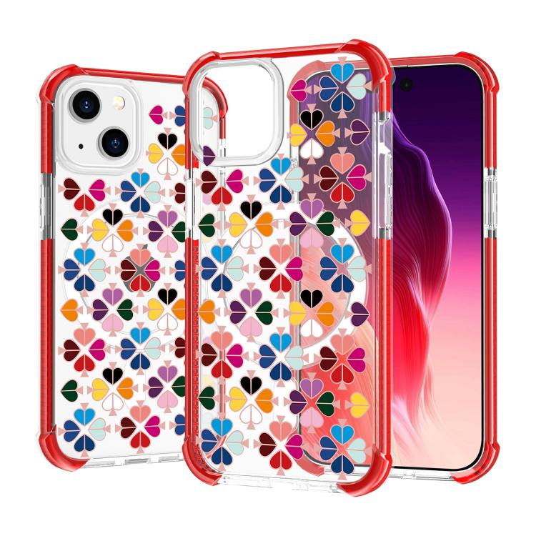 For iPhone 14 Plus Acrylic Four-Corner Shockproof Heart Pattern Magnetic Phone Case