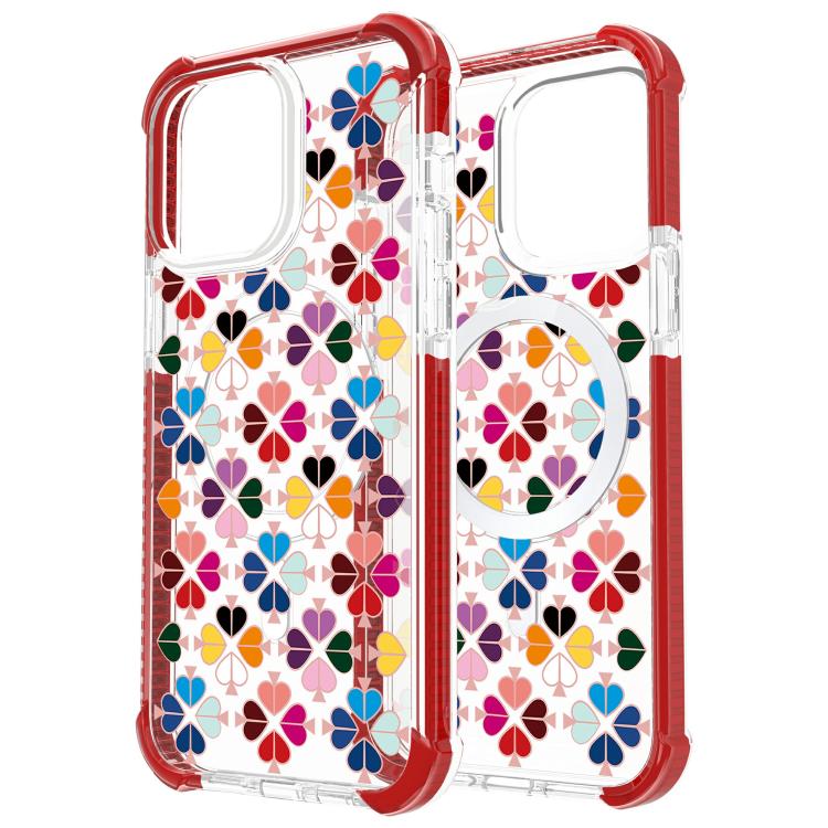 For iPhone 14 Plus Acrylic Four-Corner Shockproof Heart Pattern Magnetic Phone Case