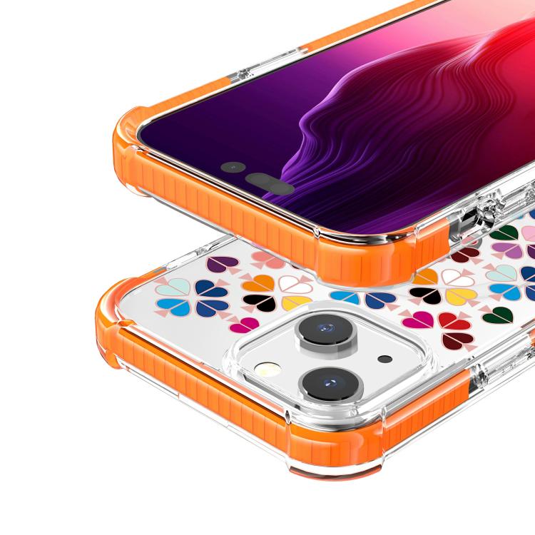 For iPhone 14 Plus Acrylic Four-Corner Shockproof Heart Pattern Magnetic Phone Case