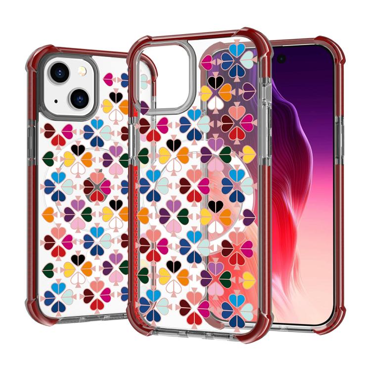 For iPhone 14 Plus Acrylic Four-Corner Shockproof Heart Pattern Magnetic Phone Case