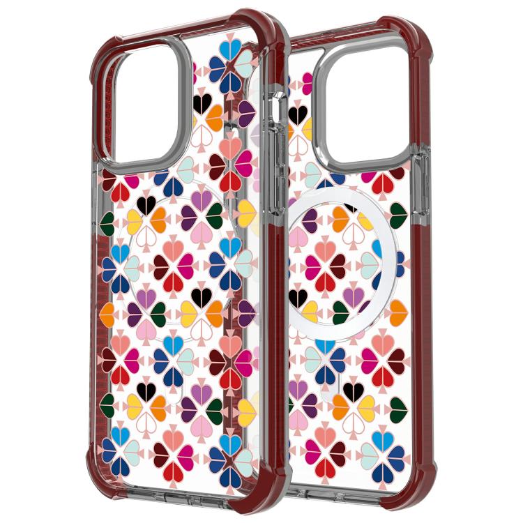 For iPhone 14 Plus Acrylic Four-Corner Shockproof Heart Pattern Magnetic Phone Case