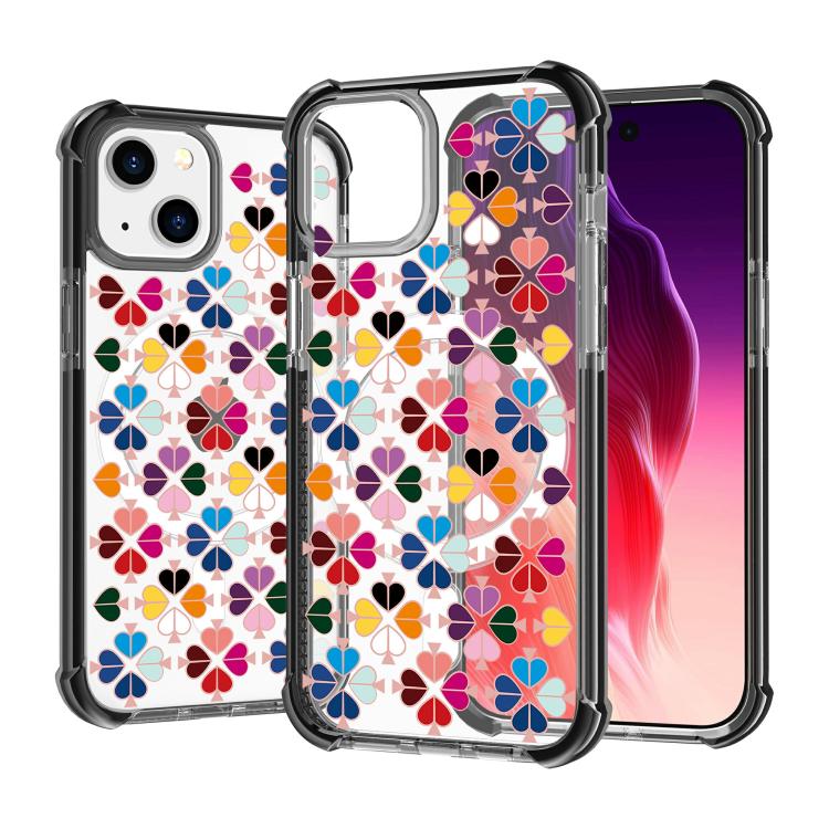 For iPhone 14 Acrylic Four-Corner Shockproof Heart Pattern Magnetic Phone Case