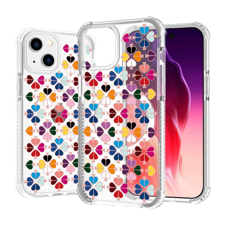 For iPhone 14 Acrylic Four-Corner Shockproof Heart Pattern Magnetic Phone Case