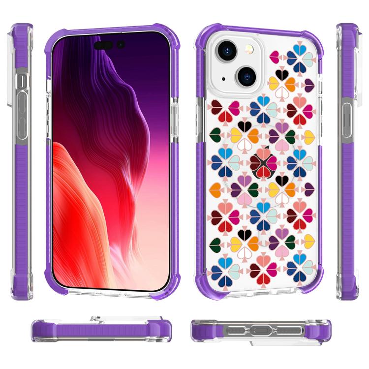For iPhone 14 Acrylic Four-Corner Shockproof Heart Pattern Magnetic Phone Case