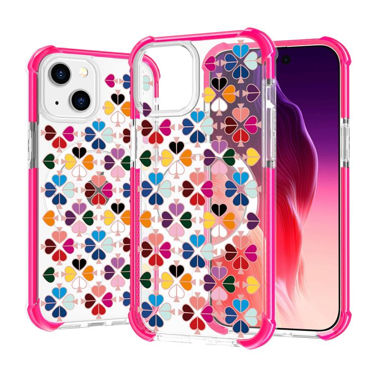 For iPhone 14 Acrylic Four-Corner Shockproof Heart Pattern Magnetic Phone Case