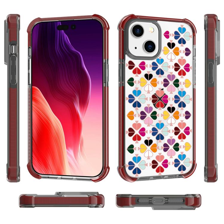 For iPhone 14 Acrylic Four-Corner Shockproof Heart Pattern Magnetic Phone Case