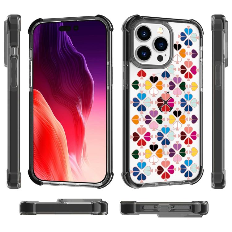 For iPhone 14 Pro Acrylic Four-Corner Shockproof Heart Pattern Magnetic Phone Case