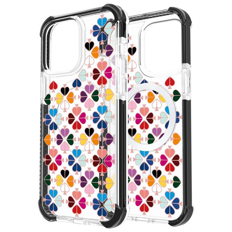 For iPhone 14 Pro Acrylic Four-Corner Shockproof Heart Pattern Magnetic Phone Case